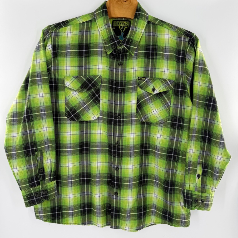 Dixxon Flannel Co Arsenic Lime Green Black Plaid D-Tech Shirt Mens 3X